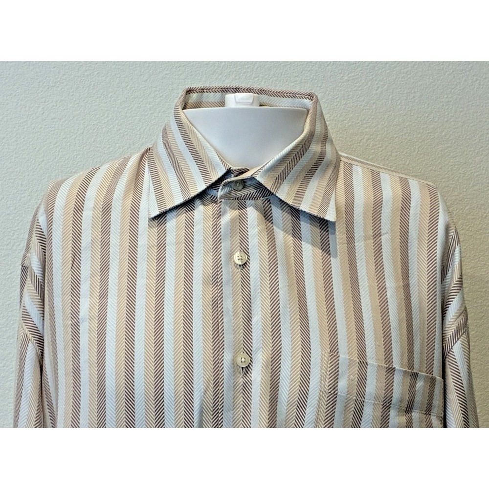 John W Nordstrom Mens Shirt 17.5-35 100% Egyptian Cotton Herringbone Striped